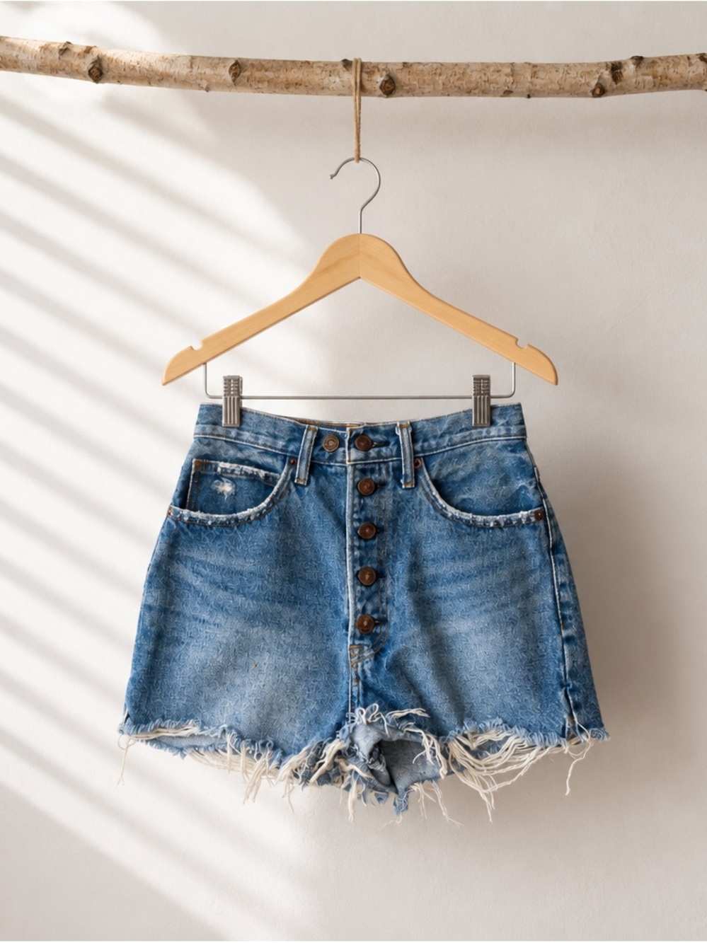 Abercrombie & Fitch Button-Front Distressed Denim Shorts - Blue